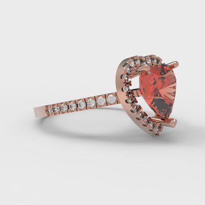 2.285 cttw Zirconia Simulated Red Diamond Hidden Halo Engagement Ring - Solid Rose Gold (VVS1, Heart Cut,8mm)