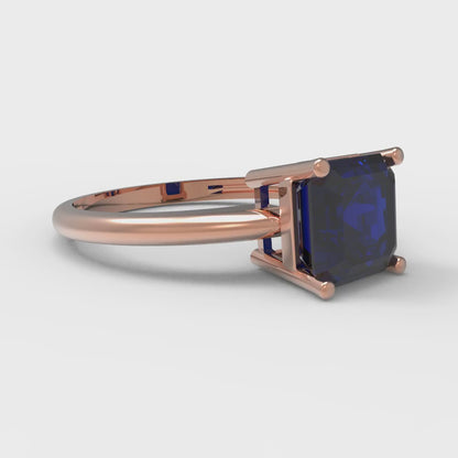 1.5 cttw Simulated Blue Sapphire Solitaire  Engagement Ring - Solid Gold (Asscher Cut,6.5mm)