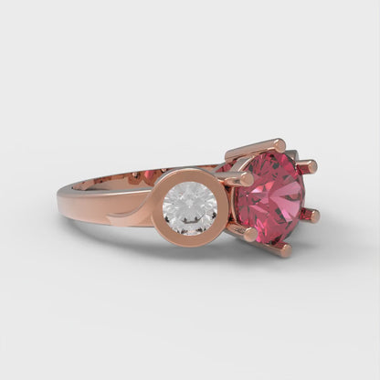 1.72 cttw Simulated Pink Tourmaline Three-Stone Engagement Ring - Solid Rose Gold (VVS1, Round Cut,6.5mm)