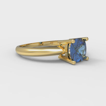1 cttw Simulated Tanzanite Solitaire  Engagement Ring - Solid Yellow Gold (VVS1, Cushion Cut,6mm)