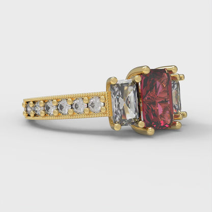 1.88 cttw Natural Garnet Three-Stone Engagement Ring - Solid Gold (Emerald Cut,7x5mm)