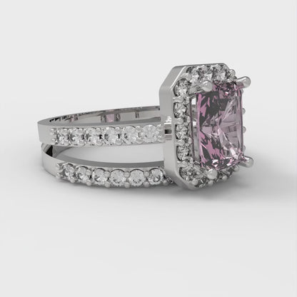 1.92 cttw Zirconia Simulated Pink Diamond Solitaire with Zirconia Simulated Diamond Accents Engagement Ring - Solid Gold (VVS1, Emerald Cut,7.5X5.5mm)