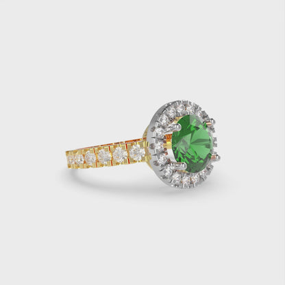 1.86 cttw Simulated Emerald Hidden Halo Engagement Ring - Solid White/Yellow Gold (VVS1, Round Cut,7.5mm)