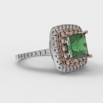 2.07 cttw Simulated Emerald Hidden Halo Engagement Ring - Solid White/Rose Gold (VVS1, Princess Cut,6.5mm)