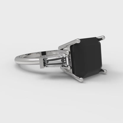 3 cttw Natural Onyx Three-Stone Engagement Ring - Solid Gold (Asscher Cut,8.0mm)