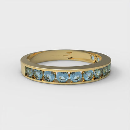 0.39 cttw Natural Sky Blue Topaz Round Cut Yellow Gold Eternity Wedding Band