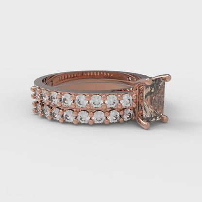 1.325 cttw Emerald Cut Yellow Moissanite Bridal Set - Solid Rose Gold Engagement Ring & Wedding Band