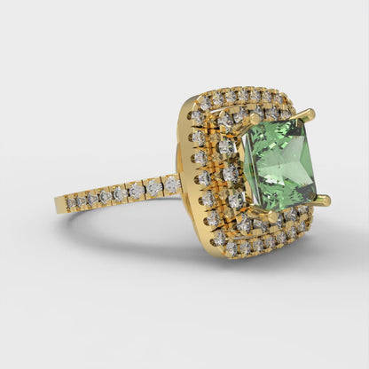 2.07 cttw Zirconia Simulated Green Diamond Hidden Halo Engagement Ring - Solid Yellow Gold (VVS1, Princess Cut,6.5mm)