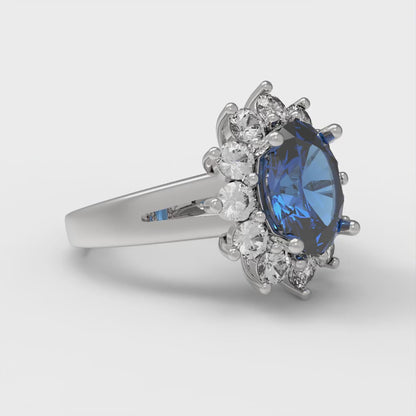 2.72 cttw Simulated Tanzanite Hidden Halo Engagement Ring - Solid White Gold (VVS1, Oval Cut,9x7mm)