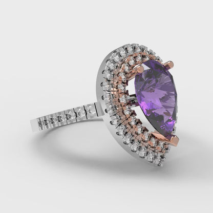 2.48 cttw Natural Amethyst Hidden Halo Engagement Ring - Solid White/Rose Gold (VVS1, Pear Cut,10X7mm )
