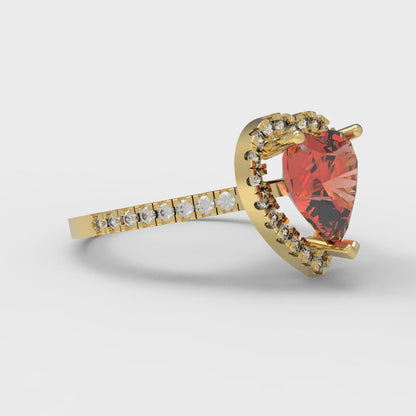 2.285 cttw Zirconia Simulated Red Diamond Hidden Halo Engagement Ring - Solid Gold (VVS1, Heart Cut,8mm)