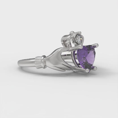 1.05 cttw Natural Amethyst Celtic Claddagh Engagement Ring - Solid Gold (Heart Cut,6.5mm)