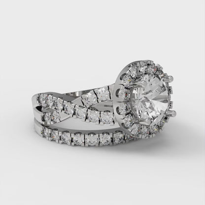 1.795 cttw Round Cut White Sapphire Bridal Set - Solid White Gold Engagement Ring & Wedding Band