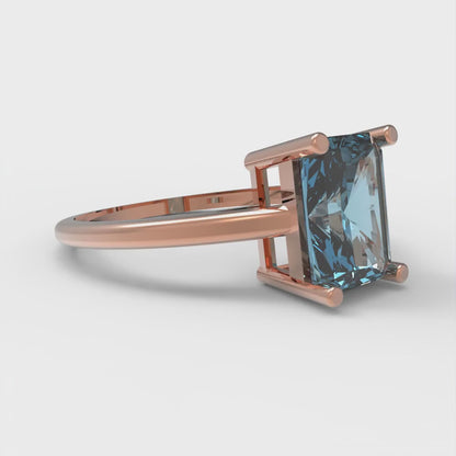 2 cttw Natural Swiss Blue Topaz Solitaire  Engagement Ring - Solid Gold (Emerald Cut,8x6mm)