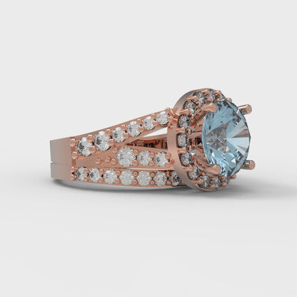 2.32 cttw Round Cut Simulated Blue Diamond Bridal Set - Solid Rose Gold Engagement Ring & Wedding Band