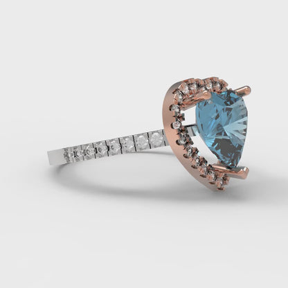 2.285 cttw Natural Swiss Blue Topaz Hidden Halo Engagement Ring - Solid White/Rose Gold (VVS1, Heart Cut,8mm)