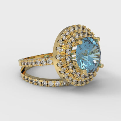 2.73 cttw Round Cut Natural Swiss Blue Topaz Bridal Set - Solid Yellow Gold Engagement Ring & Wedding Band