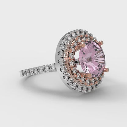 2.6 cttw Zirconia Simulated Pink Diamond Hidden Halo Engagement Ring - Solid White/Rose Gold (VVS1, Round Cut,8.0mm)