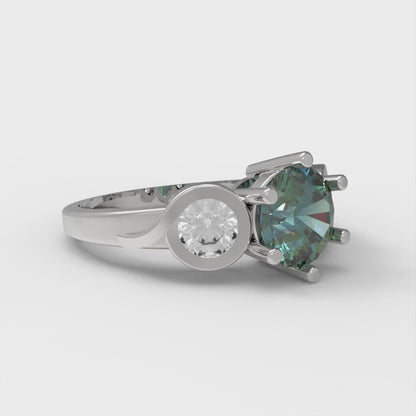 1.72 cttw Blue Moissanite Three-Stone Engagement Ring - Solid Gold (Round Cut,6.5mm)