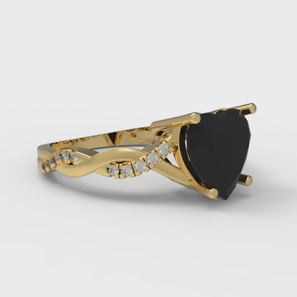 2.1 cttw Natural Onyx Solitaire with Zirconia Simulated Diamond Accents Engagement Ring - Solid Gold (Heart Cut,8mm)