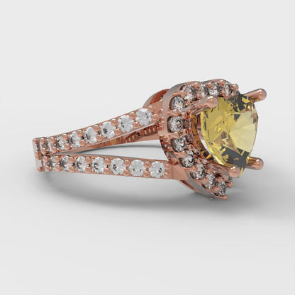 1.49 cttw Natural Citrine Hidden Halo Engagement Ring - Solid Gold (Heart Cut,6.5mm)