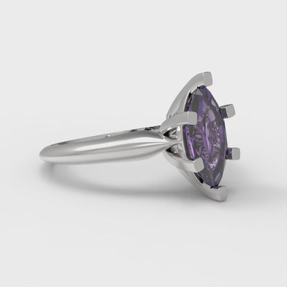 1 cttw Natural Amethyst Solitaire  Engagement Ring - Solid White Gold  (VVS1, Marquise Cut,10x5mm)