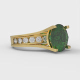 3.39 ct Brilliant Round Cut Simulated Emerald Stone Yellow Gold Solitaire with Accents Bridal Set