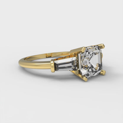 1.62 cttw Zirconia Simulated Diamond Three-Stone Engagement Ring - Solid Gold (VVS1, Square Emerald Cut,6.5X6.5mm)