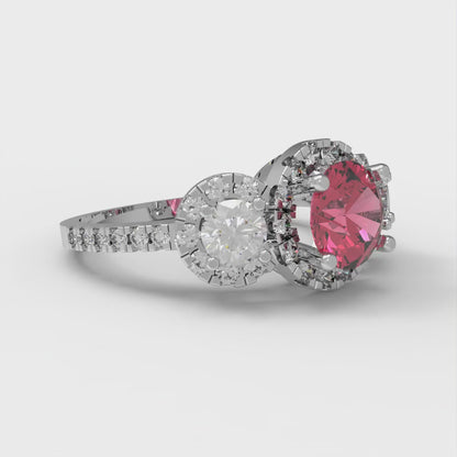 1.46 cttw Simulated Pink Tourmaline Three-Stone Engagement Ring - Solid Gold (Round Cut,6.0mm)