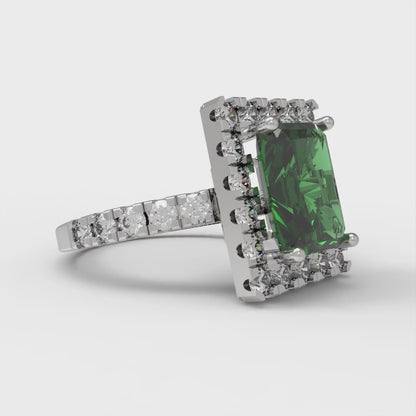 3.84 cttw Simulated Emerald Hidden Halo Engagement Ring - Solid Gold (Emerald Cut,9x7mm)