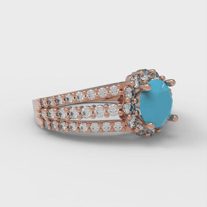 1.83 cttw Simulated Turquoise Hidden Halo Engagement Ring - Solid Gold (Round Cut,6.5mm)