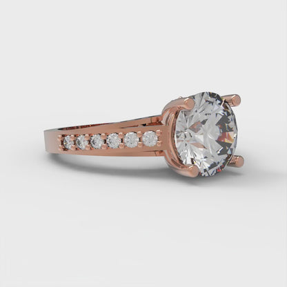 2.21 cttw Certified Moissanite Solitaire with Zirconia Simulated Diamond Accents Engagement Ring - Solid Gold (VVS1, D-F,Round Cut,8.0mm)