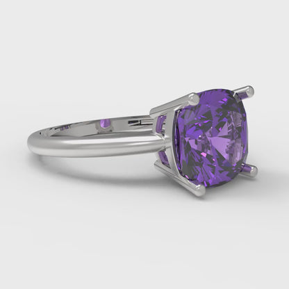 2.5 cttw Simulated Alexandrite Solitaire  Engagement Ring - Solid Gold (Cushion Cut,8mm)