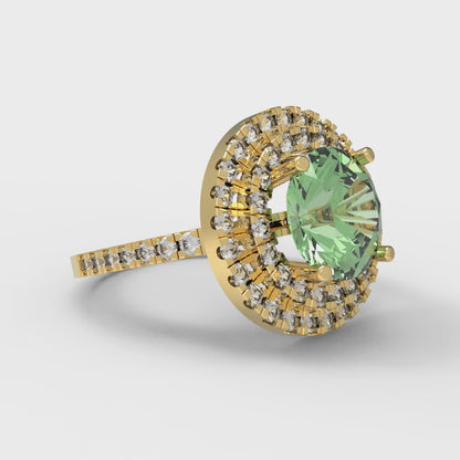 2.6 cttw Zirconia Simulated Green Diamond Hidden Halo Engagement Ring - Solid Gold (VVS1, Round Cut,8.0mm)