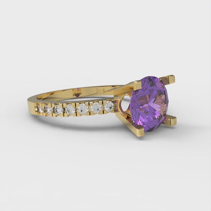 1.71 cttw Simulated Alexandrite Solitaire with Zirconia Simulated Diamond Accents Engagement Ring - Solid Gold (Round Cut,7.5mm)