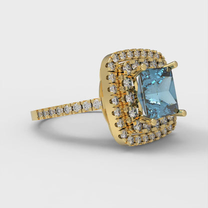 2.07 cttw Natural Sky Blue Topaz Hidden Halo Engagement Ring - Solid Yellow Gold (VVS1, Princess Cut,6.5mm)