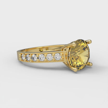 2.3 cttw Natural Citrine Solitaire with Zirconia Simulated Diamond Accents Engagement Ring - Solid Gold (Round Cut,8.0mm)