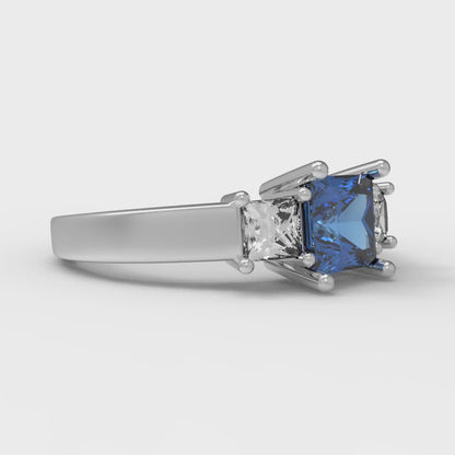1.11 cttw Simulated Tanzanite Three-Stone Engagement Ring - Solid White Gold (VVS1, Princess Cut,5.0mm)
