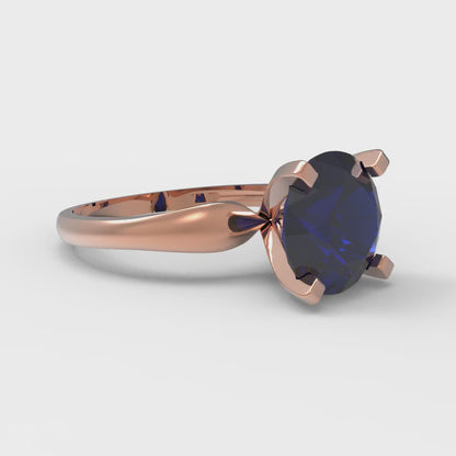 2.5 cttw Simulated Blue Sapphire Solitaire  Engagement Ring - Solid Rose Gold (VVS1, Round Cut,8.5mm)
