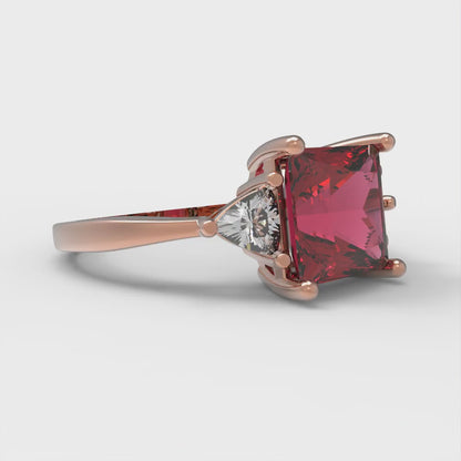 2.32 cttw Natural Garnet Three-Stone Engagement Ring - Solid Gold (Princess Cut,7.0mm)