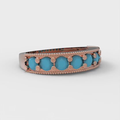 0.81 cttw Simulated Turquoise Round Cut Rose Gold Eternity Wedding Band