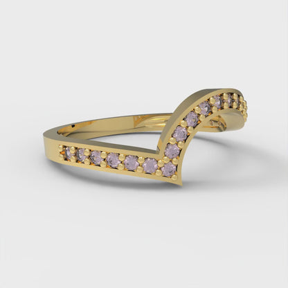 0.165 cttw Simulated Pink Diamond Round Cut Yellow Gold Eternity Wedding Band