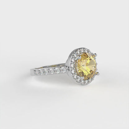 1.86 cttw Zirconia Simulated Yellow Diamond Hidden Halo Engagement Ring - Solid Gold (VVS1, Round Cut,7.5mm)