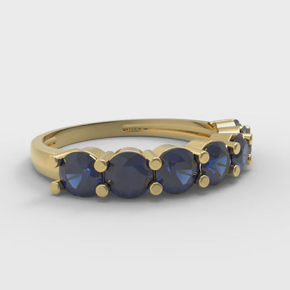 1.19 cttw Simulated Blue Sapphire Round Cut Yellow Gold Eternity Wedding Band
