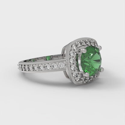 1.335 cttw Simulated Emerald Solitaire with Zirconia Simulated Diamond Accents Engagement Ring - Solid Gold (Round Cut,6.5mm)