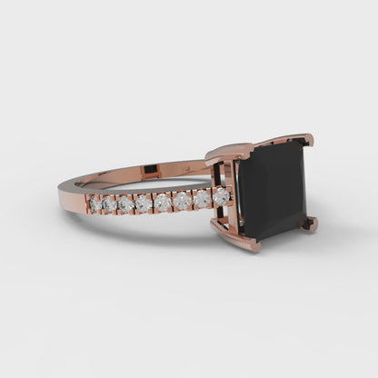 1.62 cttw Natural Onyx Solitaire with Zirconia Simulated Diamond Accents Engagement Ring - Solid Gold (Princess Cut,6.5mm)