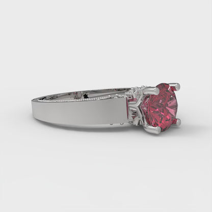 1.06 cttw Simulated Pink Tourmaline Solitaire with Zirconia Simulated Diamond Accents Engagement Ring - Solid White Gold (VVS1, Round Cut,6.5mm)