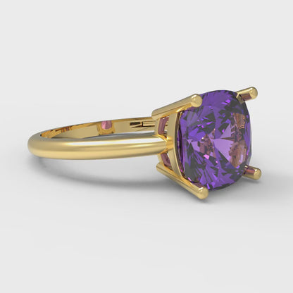 2.5 cttw Simulated Alexandrite Solitaire  Engagement Ring - Solid Gold (Cushion Cut,8mm)