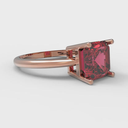 2 cttw Simulated Pink Tourmaline Solitaire  Engagement Ring - Solid Rose Gold (VVS1, Asscher Cut,7.0mm)