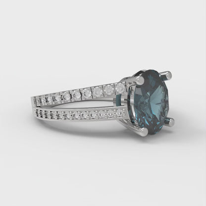 2.32 cttw Natural London Blue Topaz Solitaire with Zirconia Simulated Diamond Accents Engagement Ring - Solid Gold (Oval Cut,9X7mm)